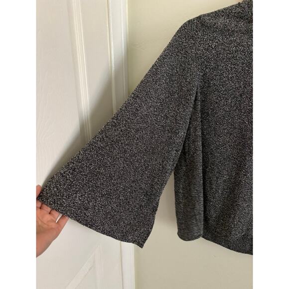 Zara Top Women's Small Black Gray Speckle Long Bell Sleeve Mock Neck Blouse - Picture 2 of 7